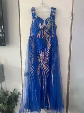Dress For Every Blue Iridescent Sequin Tulle Overlay Formal Prom Gown